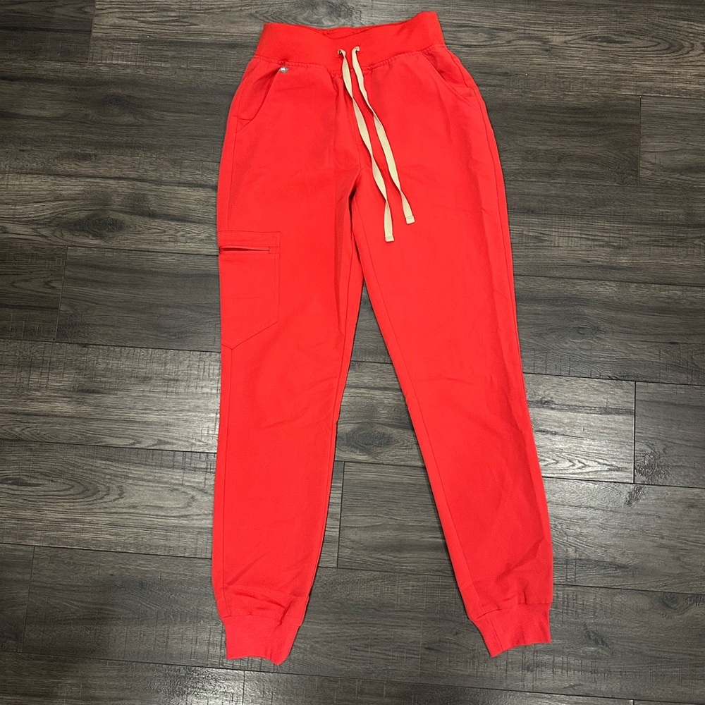 COPY - FIGS High Waisted Zamora Jogger Scrub Pants in Neon Red